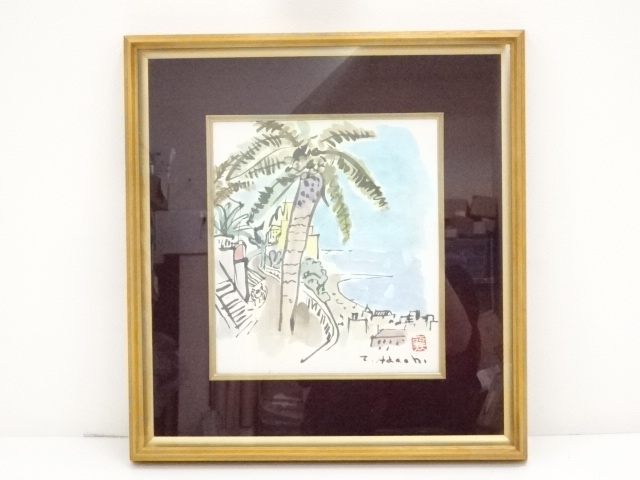 JAPANESE ART / FRAMED HAND PAINTED SHIKISHI / WATERCOLOR / SCENERY / BY JO ADACHI
